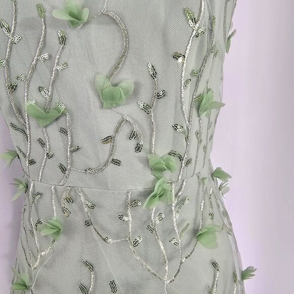 Dessy Collection Strapless Green 3D Embroidered Sequin Tiered Maxi Dress Sz 14R - Picture 4 of 14